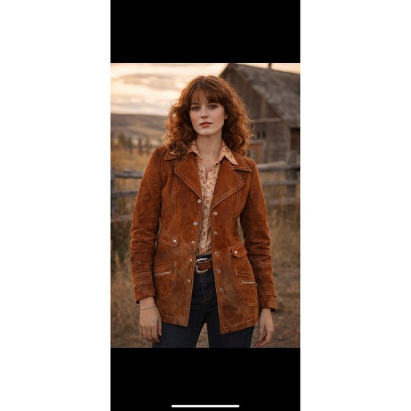 The Unbranded Brand Jackets & Blazers - Vintage Pioneer 70s Stiff Leather Jacket Women's XS/Small Western BOHO THRASHED